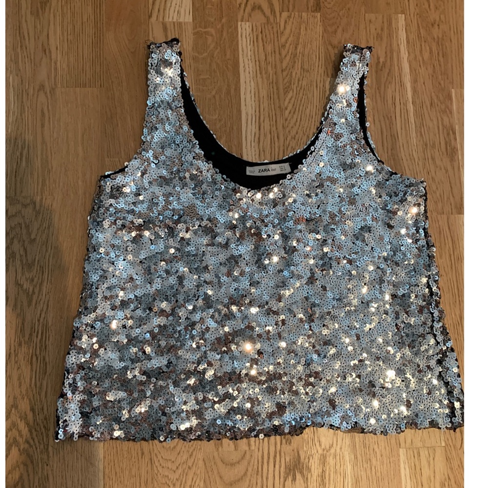 Zara Silver Sequined Sleeveless Top